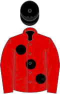 Red, large black spots, black cap