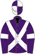 Dark blue, white cross belts and armlets, quartered cap