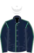 Dark blue, emerald green seams, white cap