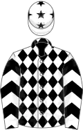 White and black diamonds, black chevrons on sleeves, white cap, black stars