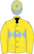 Yellow, light blue triple diamond, light blue and yellow hooped cap