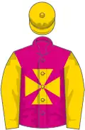 Cerise, gold maltese cross, gold sleeves and cap