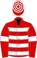 Red, white hoops and armlets, hooped cap