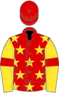 Red, yellow stars, yellow sleeves, red armlets, red cap