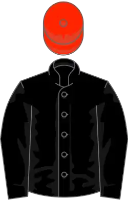 Black, scarlet cap