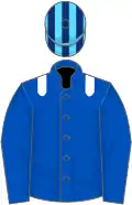 Royal blue,white epaulettes, light blue and dark Blue striped cap