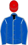 ROYAL BLUE, white seams, red cap