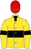 Yellow, Black hoop and armlets, Red cap