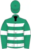 Emerald green, white hoops and armlets, emerald green cap