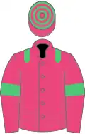 ENE Pink, emerald green epaulets and armlets, hooped cap