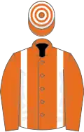 Orange, white braces, hooped cap
