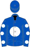 Royal blue, white disc, white spots on sleeves, royal blue cap