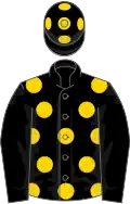 Black, gold spots, black sleeves, black cap gold spots