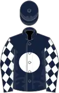 Dark Blue, White disc, diamonds on sleeves
