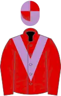 Red, mauve chevron, mauve and red quartered cap