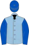 Light blue, royal blue sleeves and cap