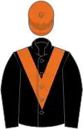 Black, orange chevron, orange cap