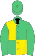 Emerald green and canary (quartered)
