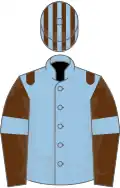 Light blue, brown epaulets, brown sleeves, light blue armlets, striped cap