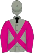 French grey, cerise cross-belts and sleeves, striped cap