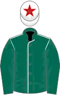Dark green, white seams, dark green sleeves, white cap, red star
