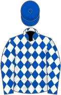Royal blue and white diamonds, royal blue cap
