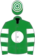 Green, white disc, hooped sleeves and cap