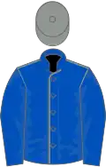 Royal blue, grey seams, royal blue sleeves, grey cap