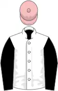 White, black sleeves, pink cap