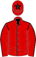 Red, black seams, black star on cap
