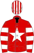 Red, white star, hooped sleeves, striped cap