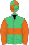 Green, orange hoop, orange sleeves, green cap