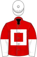 Red, white hollow box, halved sleeves, white cap