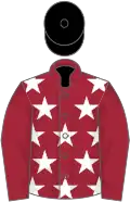Maroon, white stars, maroon sleeves, black cap