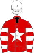 Red, White star, hooped sleeves, White cap