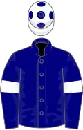 Navy blue, white armlets and cap with blue spots
