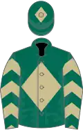 DARK GREEN, beige diamond, beige chevrons on sleeves, beige diamond on cap