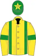 Yellow, green braces and armlets, green cap, yellow star