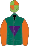 Dark green,purple inverted triangle,orange slvs,light green and orange qtd cap