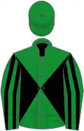 Green and black diabolo, striped sleeves, green cap