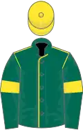 Dark green, yellow seams, armlets and cap
