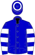 Blue, white hooped sleeves, blue cap, white hoop