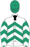 White and emerald green chevrons, emerald green cap