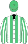 White and emerald green stripes, emerald green cap