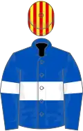Royal blue, white hoop and armlet, yellow and red striped cap
