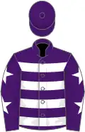 Purple, white hoops, purple sleeves, white stars, purple cap