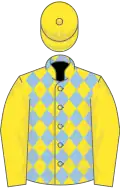 Yellow, light blue diamonds on body