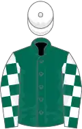 Dark green, dark green and white check sleeves, white cap