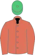 Terracotta, emerald green cap and tassel