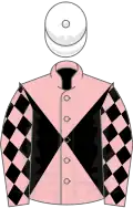 Pink and black diabolo, diamonds on sleeves, white cap